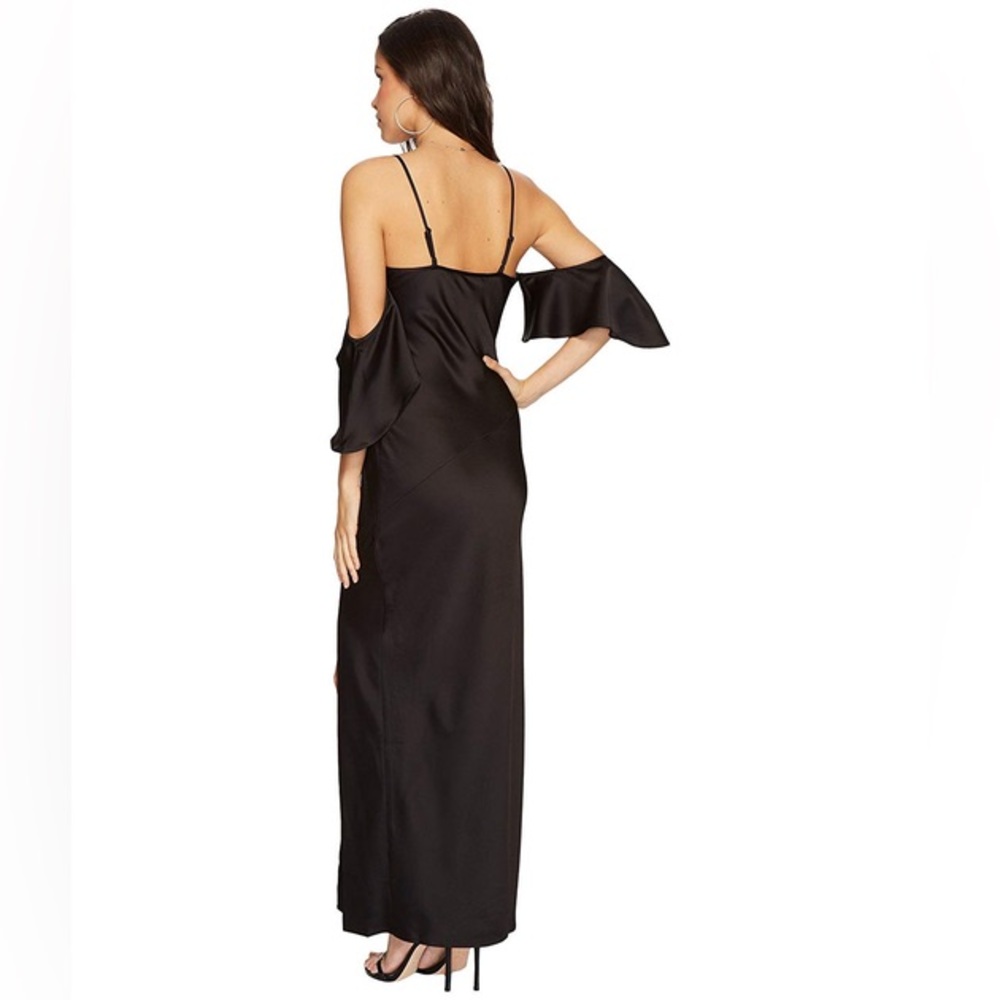 ASTR THE LABEL Kendra Cold Shoulder Satin Maxi Dress, Black, Medium - Picture 3 of 13